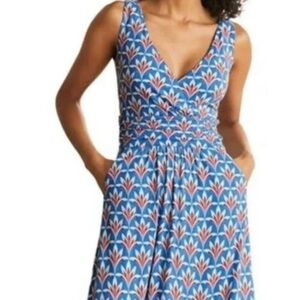 Boden Effie Blue Stretch Jersey Faux Wrap Dress Size 8